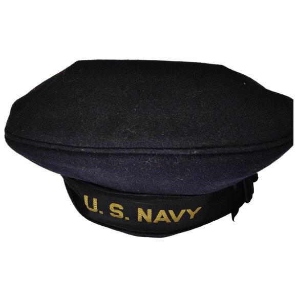 WWII–Korean War Era Formal Wool Cap – Size 6-1/2, Gold “U.S. NAVY” on Black Band - Picture 1 of 8